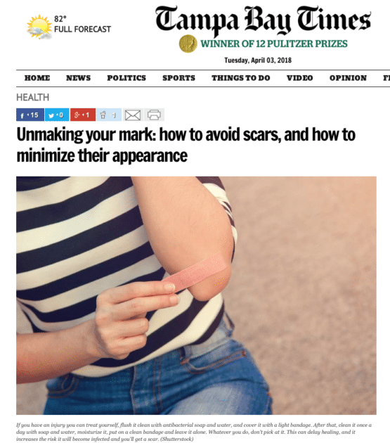 Jennifer Hickman, NP discusses Scarring with Tampa Bay Times