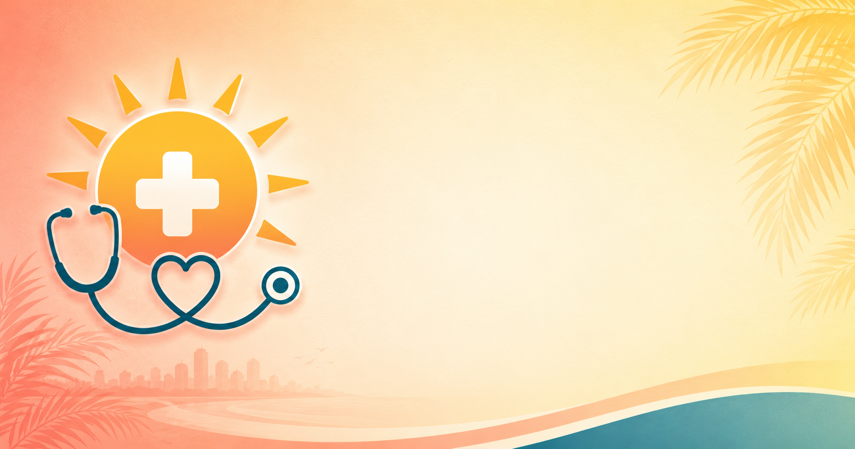 Modern healthcare banner with sun, stethoscope, and soft Florida-inspired gradient background.
